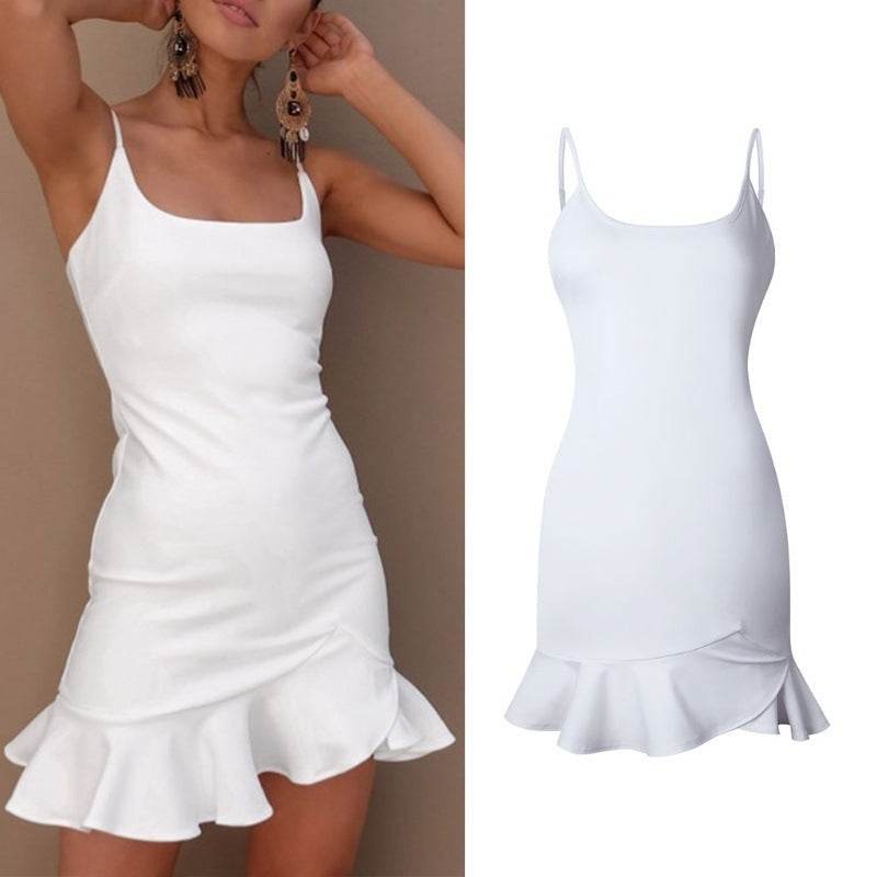 New Ruffles Trumpet Dress Women Sleeveless Spaghetti Strap Slim Summer Dress Party Short Dresses Vestidos - Velora