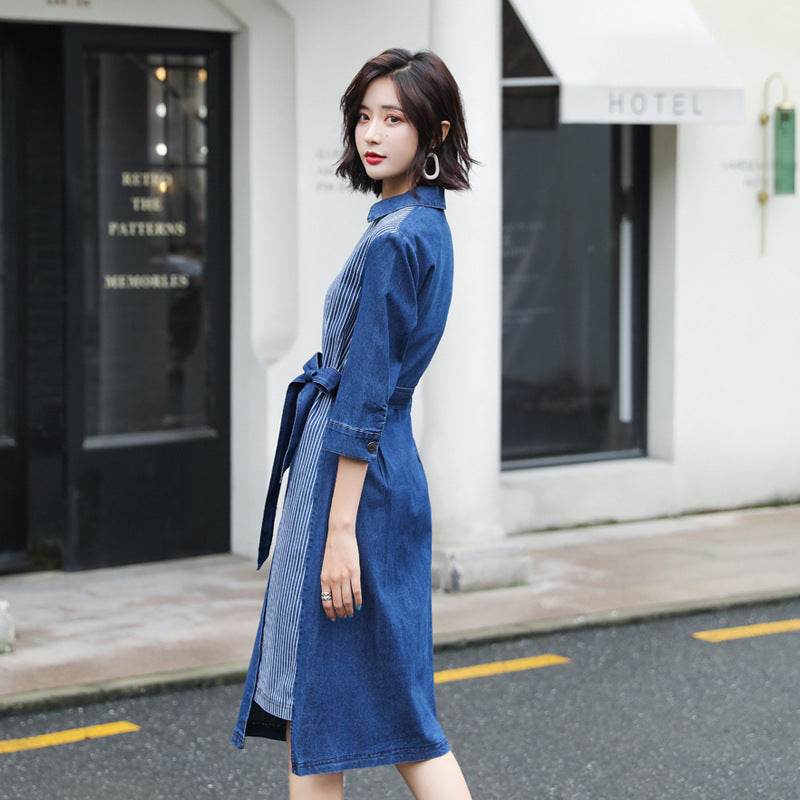 Casual Fashion Slim denim Wrap dress - Velora