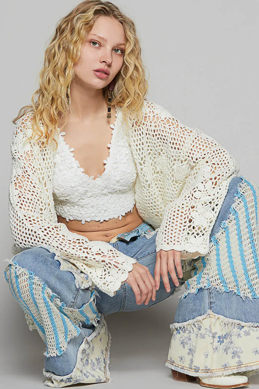 POL Crochet Open-Front Cardigan - Velora