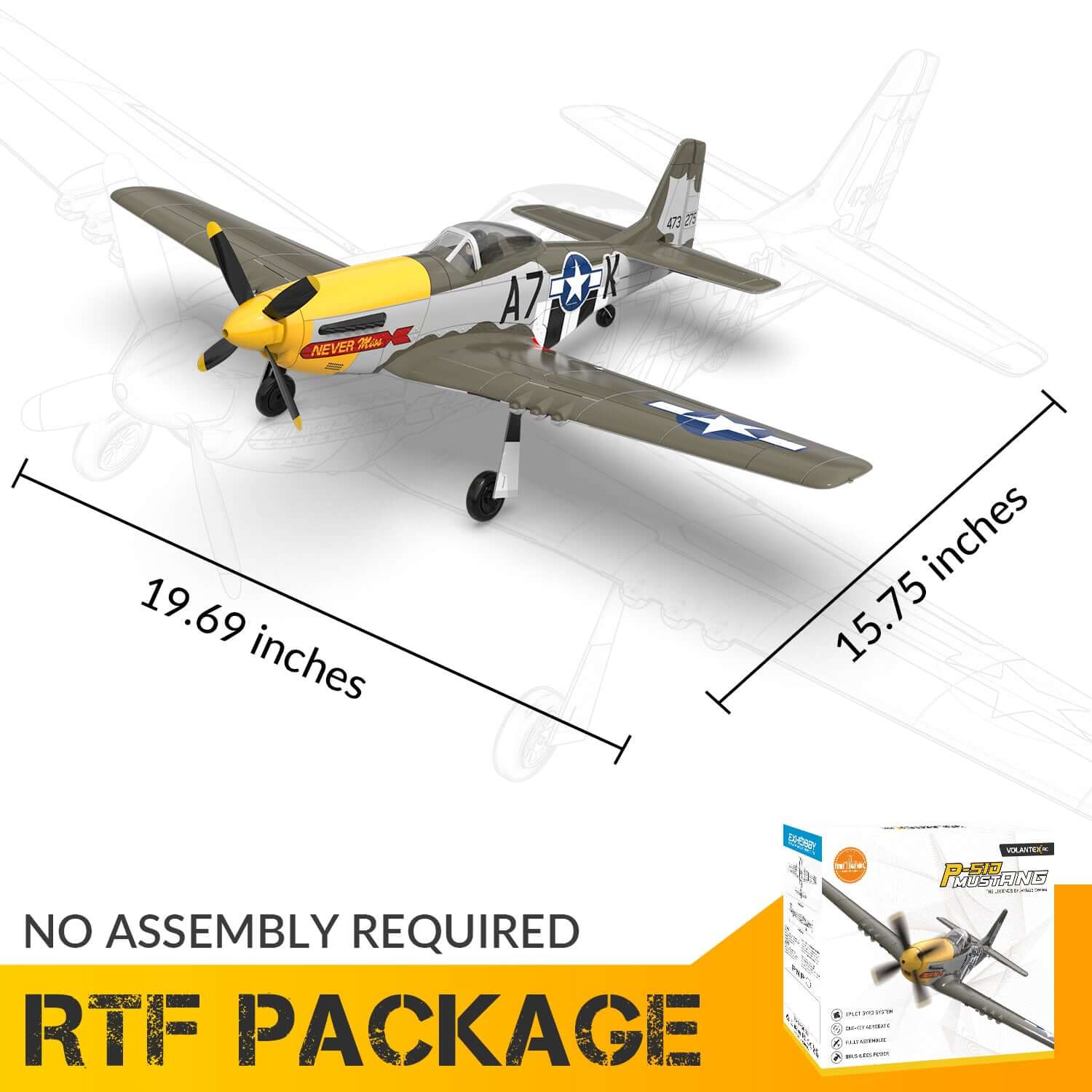 P51D RC Airplane with Mode 1 Transmitter | 4-Channel Brushless & XPilot Stabilizer - Velora Luxury Fashion