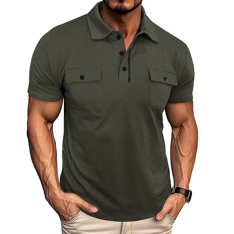 Summer Lapel Button Polo Shirt With Pockets Outdoor Fashion Short Sleeve Tops For Men Clothing - Velora
