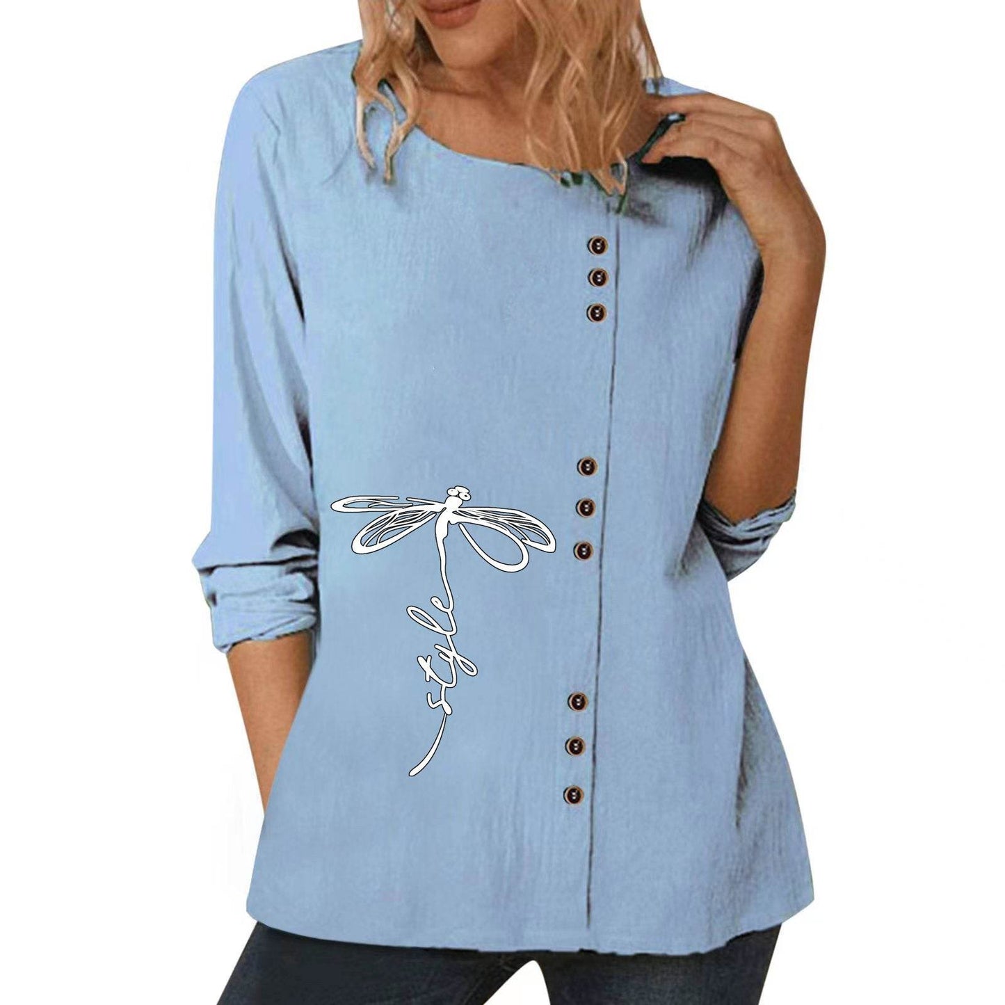 Casual Loose Cotton And Linen Long-sleeved summer Blouse Top For Women - Velora