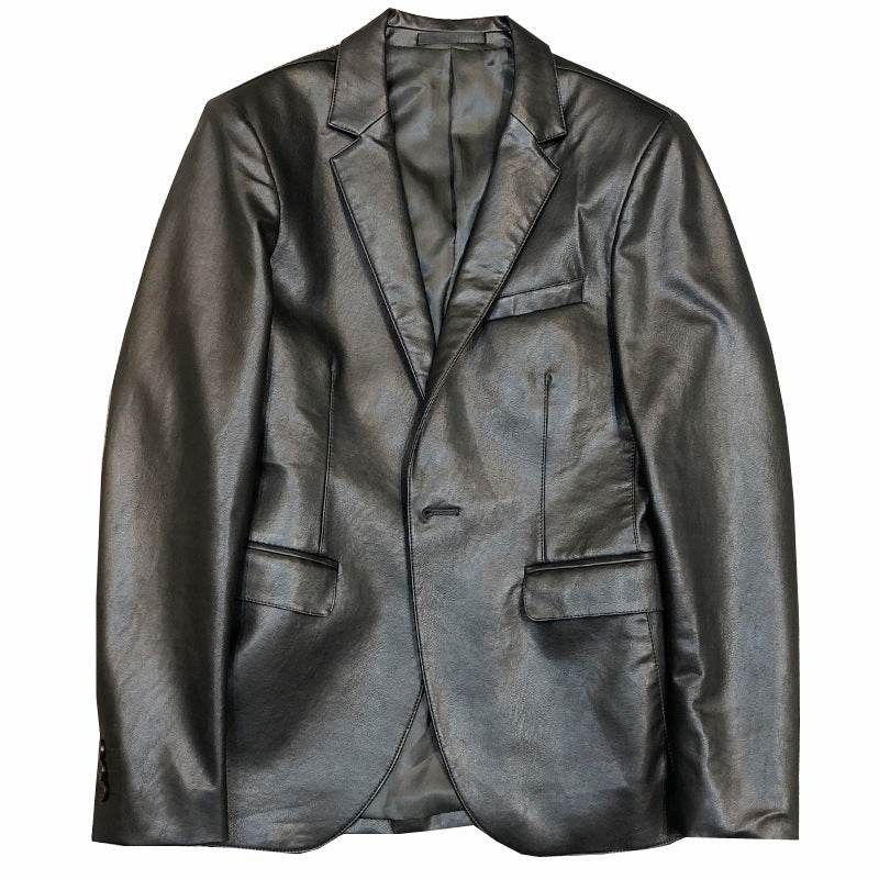New Polo Collar Solid Color Leather Jacket Korean Slim PU Leather Jacket Jacket Men - Velora