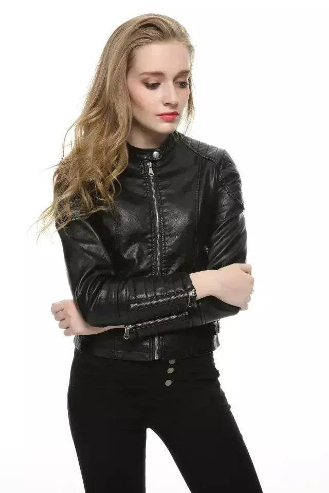 Ladies Fall and Winter Slim fit Leather Jacket Biker Jacket Women - Velora