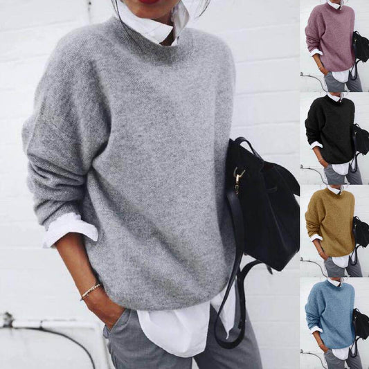 Fashion Long Sleeve Pullover Sweater Fall And Winter Fashion Solid Color Knitted Tops For Women Clothing - Velora