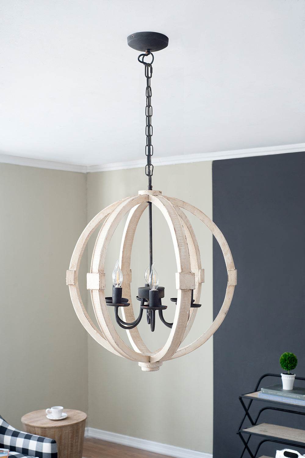 6 - Light Wood Chandelier With Adjustable Chain For Kitchen, Dining Hall Entrance, Bulb Not Included - Velora