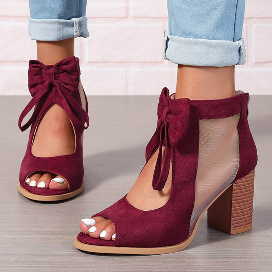 Platform Chunky High Heels Women's Sandals Bow Decoration Open Toe Block Ankle Strap Sandals For Dress Bridal Party Shoes - Velora