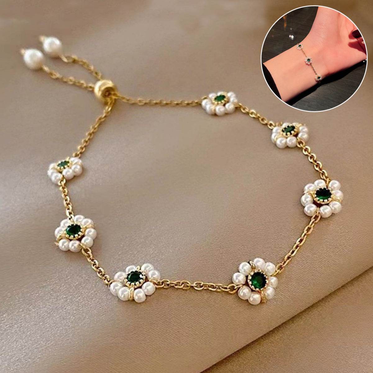 Pearl Flowers Bracelet All-match Fashion Adjustable Chain Bracelet for women - Velora