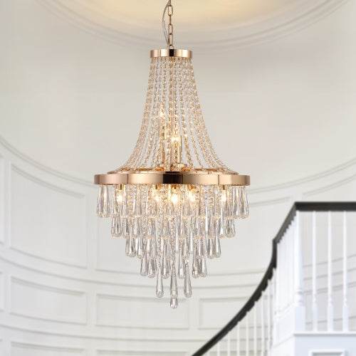 Golden Crystal Chandelier, Large Modern Luxury Chandelier For Living Room, Dining Room, Bedroom, Hallway - Bulb Not Included - Velora