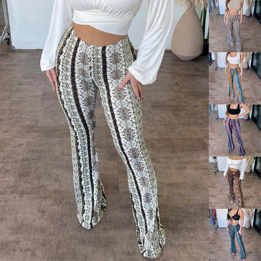 High Elastic Tight Pants Slim Sexy Print Trousers Womens Clothing - Velora