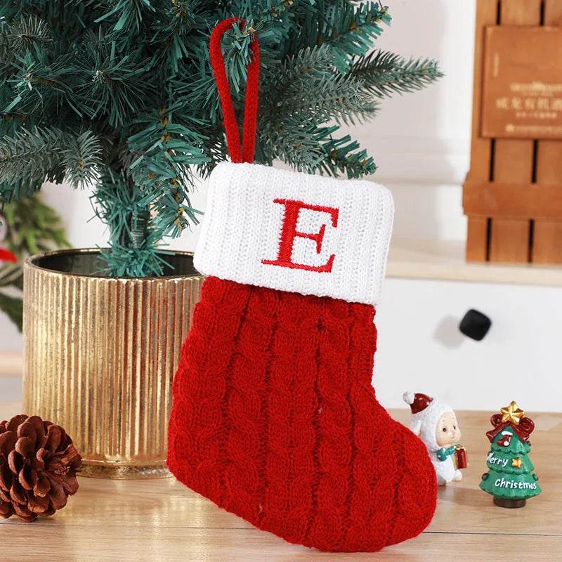 Cute Letters Christmas Stockings Decorative Creative Tree Pendant Wool Knitted Socks - Velora