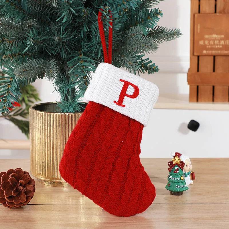 Cute Letters Christmas Stockings Decorative Creative Tree Pendant Wool Knitted Socks - Velora