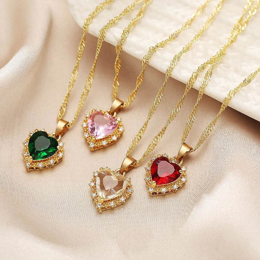 Colorful Rhinestones Heart-shped Necklace Love Gold Clavicle Chain Ins Personalized Jewelry For Women Valentine's Day - Velora