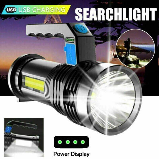 LED Flashlight USB Rechargeable Torch COB Spotlight Camping Light High Lumens Emergency Lamp 3 Modes Waterproof - Velora