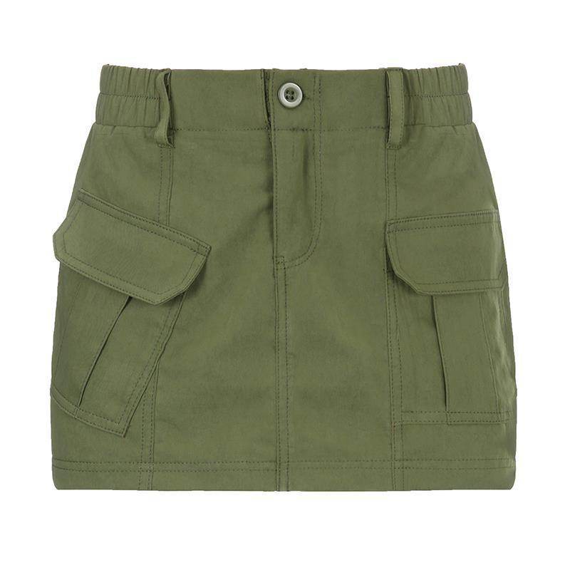 Simple Tooling Style Pocket Army Green Woven Hot Girl A- Line Mini Hip Cargo Skirt Summer - Velora