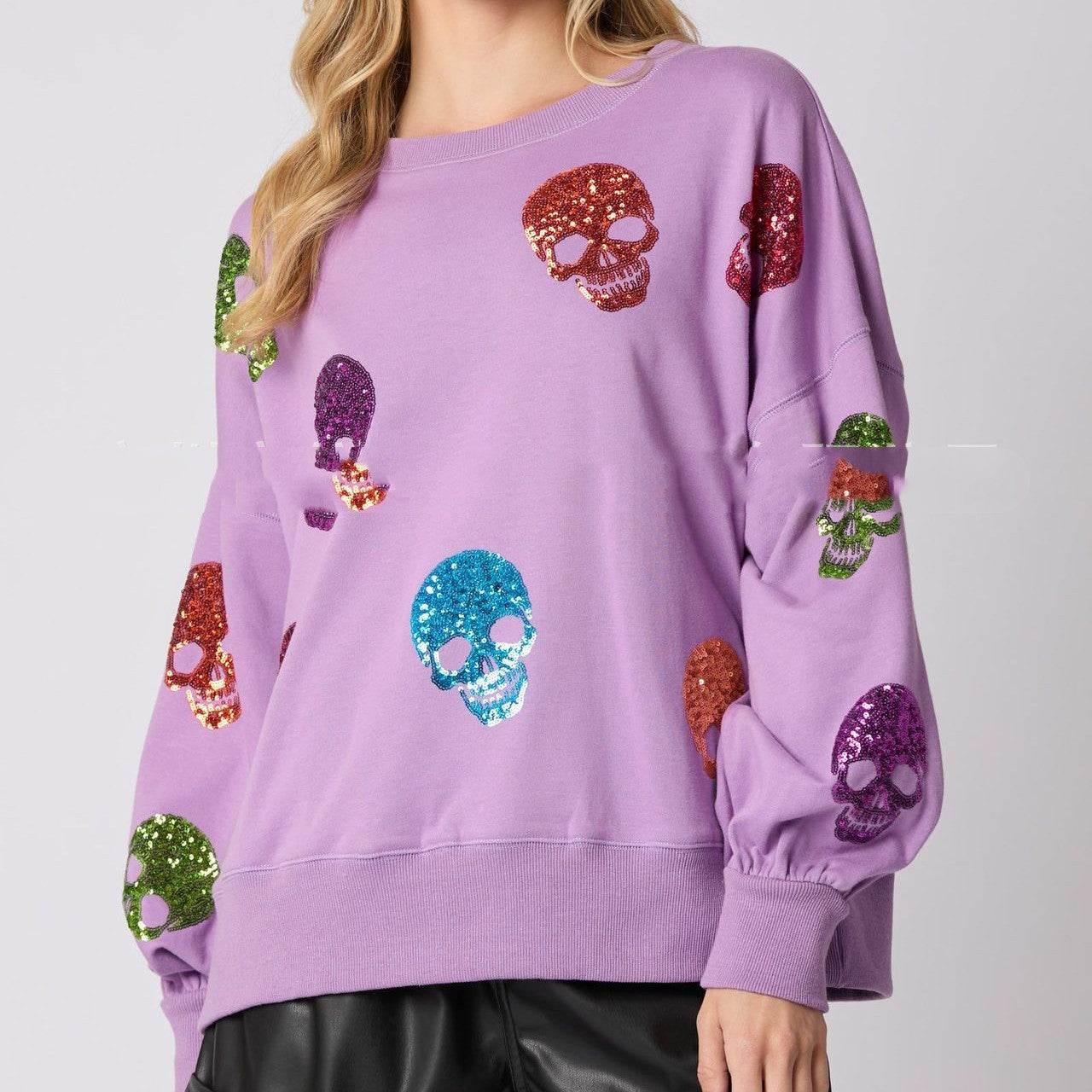 Women's Halloween Skull Sequined Sweater Loose - Velora
