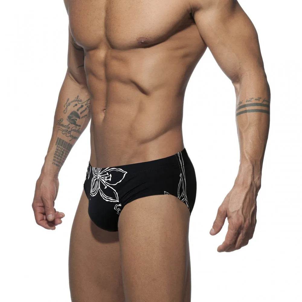 Simple Floral Printed Men's Underwear Swimming Trunks Briefs - Velora