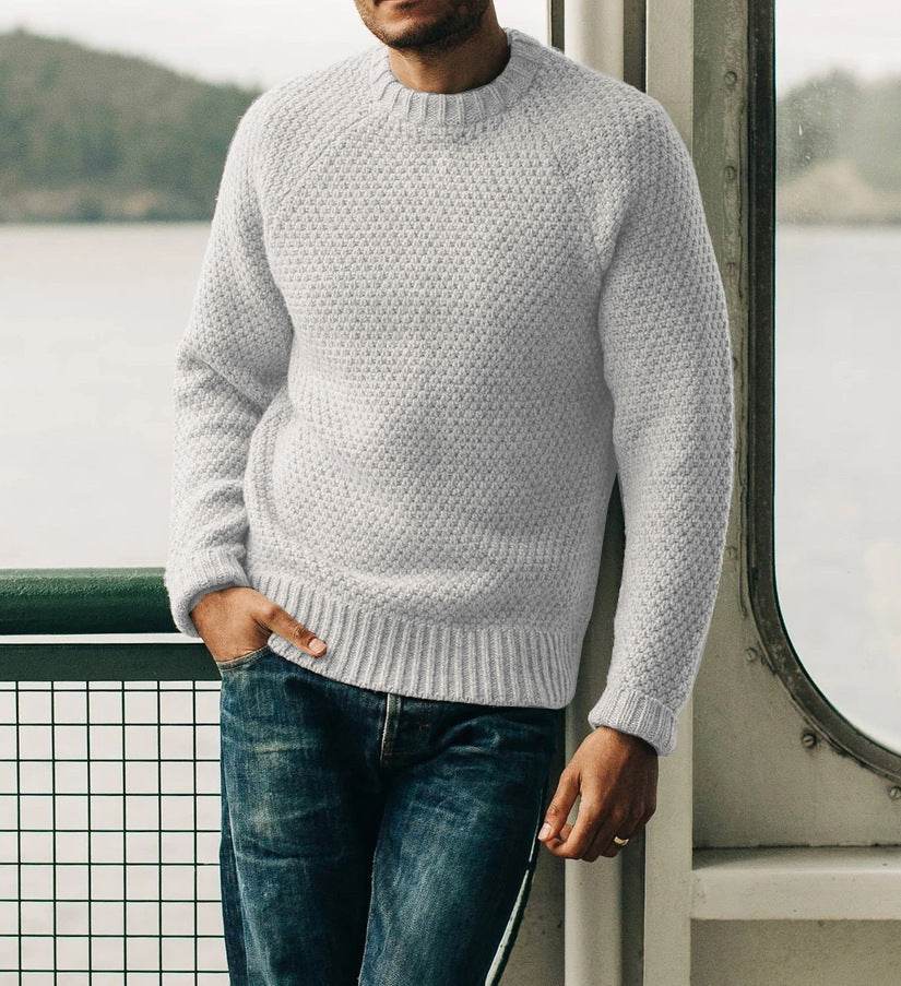 Men's Pullover Sweater Winter Casual Solid Color Round Neck Knitted Top Clothing - Velora