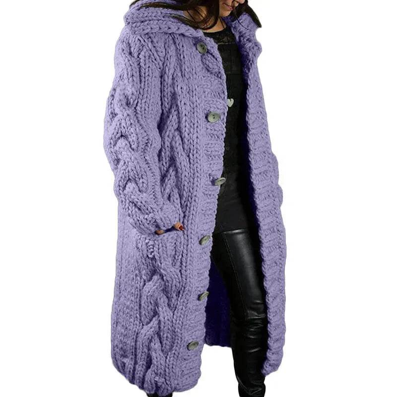 Chunky Long Knitted Hoodie winter Long Cardigan sweater Jacket women - Velora