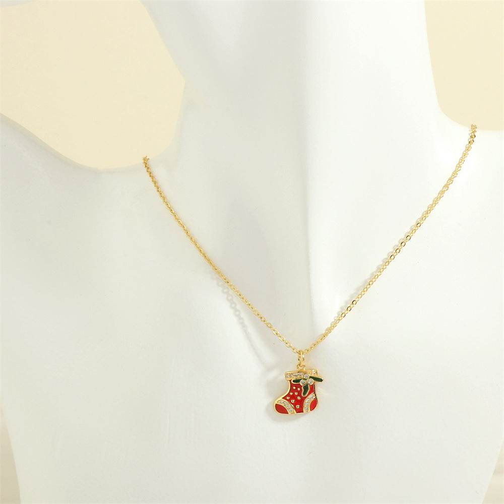 Christmas Tree Santa Claus Elk Snowman Oil-drop Necklace With Colored Rhinestones Ins Festival Clavicle Chain Necklace For Women Jewelry - Velora
