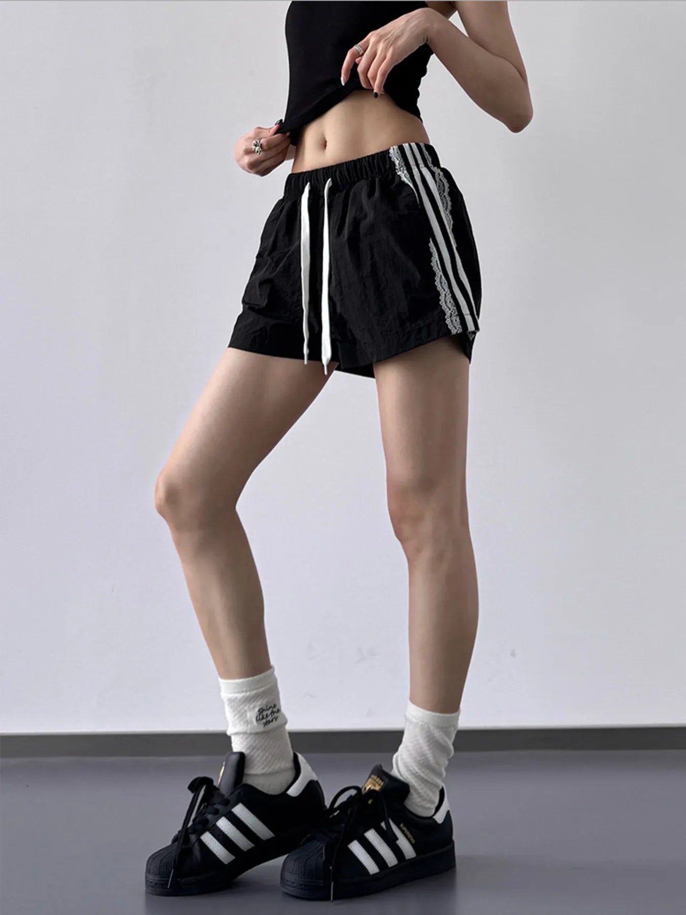 Side Stripe Drawstring Shorts - Velora