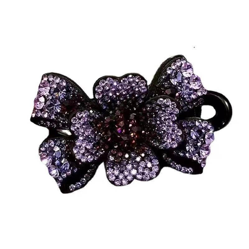 Elegant Rhinestone Barrette Flower Hair Clip - Velora