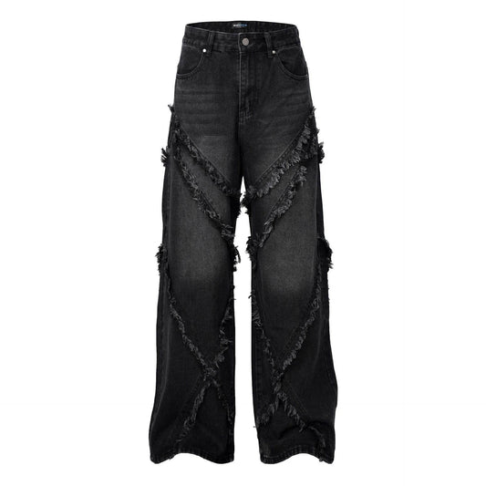 Wash Distressed Stitching Baggy Jeans Pant With Whiskers Same Style For Men And Women