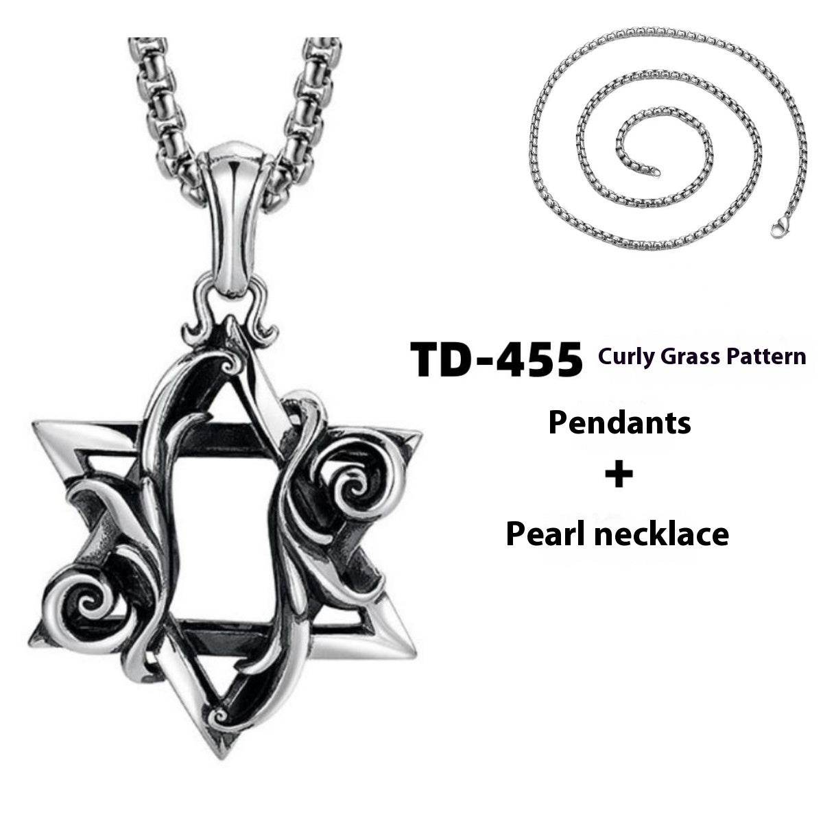 Retro Three-dimensional Rolling Grass Pattern Six-pointed Star Men's Necklace - Velora