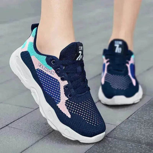 Casual Colorblock Lace-up Sneakers Girls Versatile Breathable Lightweight Walking Running Shoes - Velora