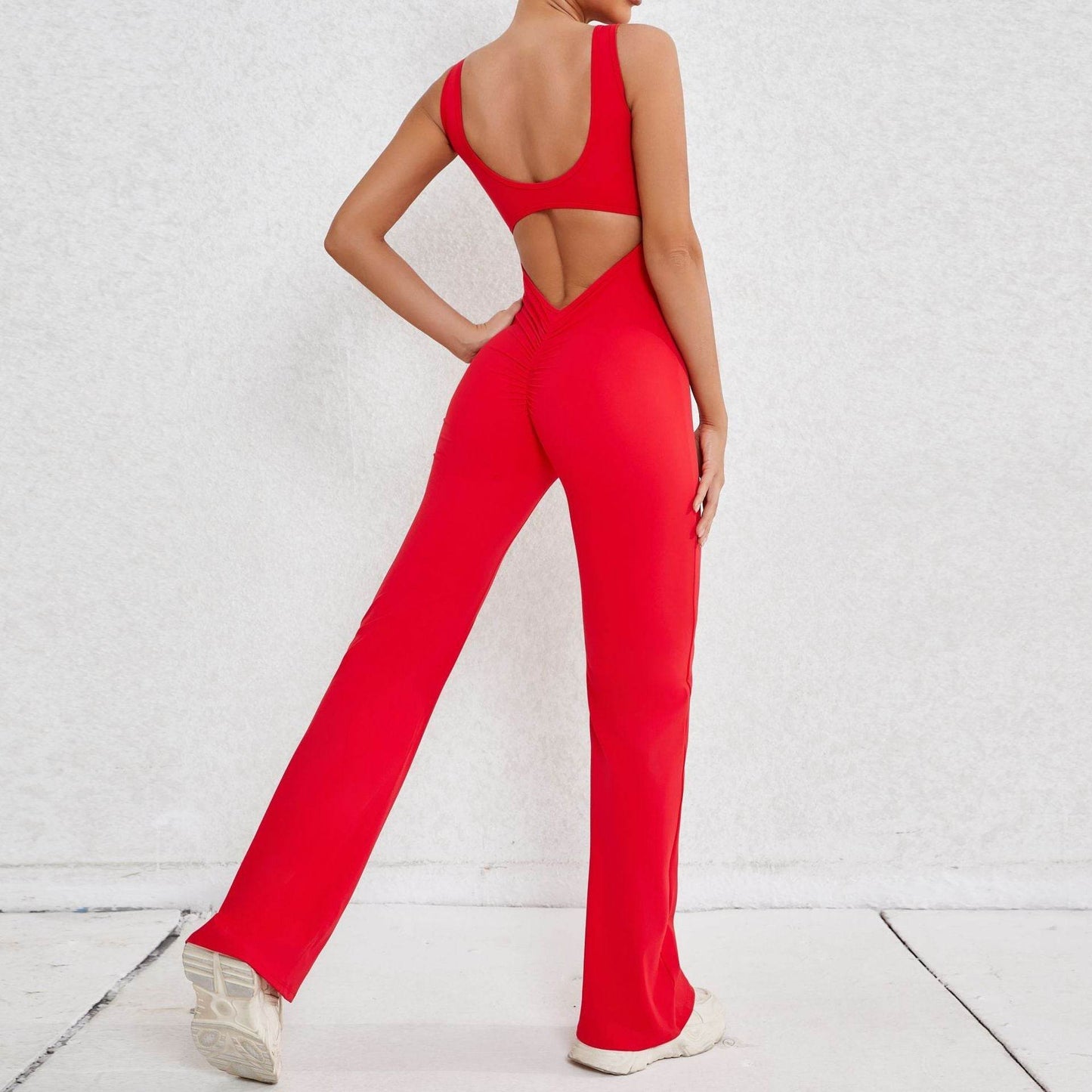 Hollow Back Workout Jumpsuit Sports Athleisure Yoga Wide Leg Jumpsuit - Velora