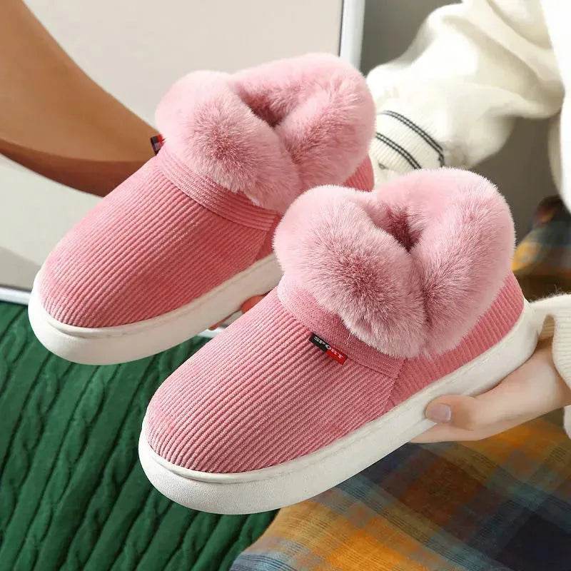 Winter Plush Cotton Shoes For Men And Women Cozy Fluffy Corduroy House Slippers Warm Slip On Fleece House Shoes - Velora