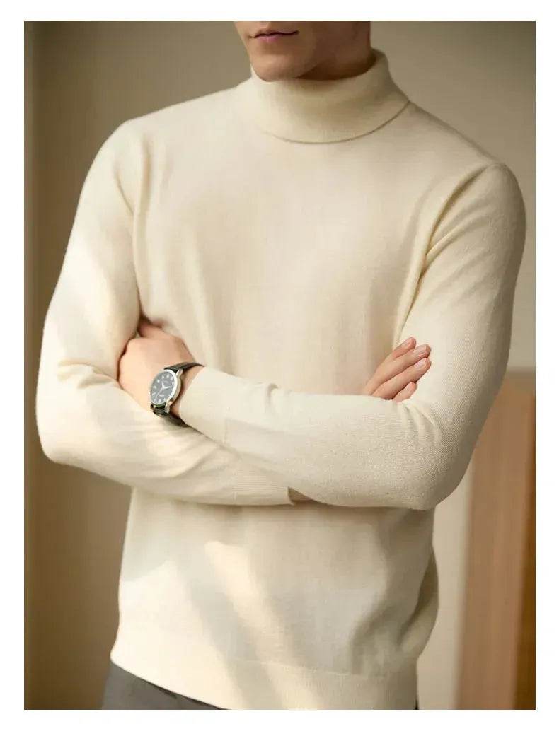 Pure Wool Thermal Slim Fit Turtleneck Sweater for Men - Velora