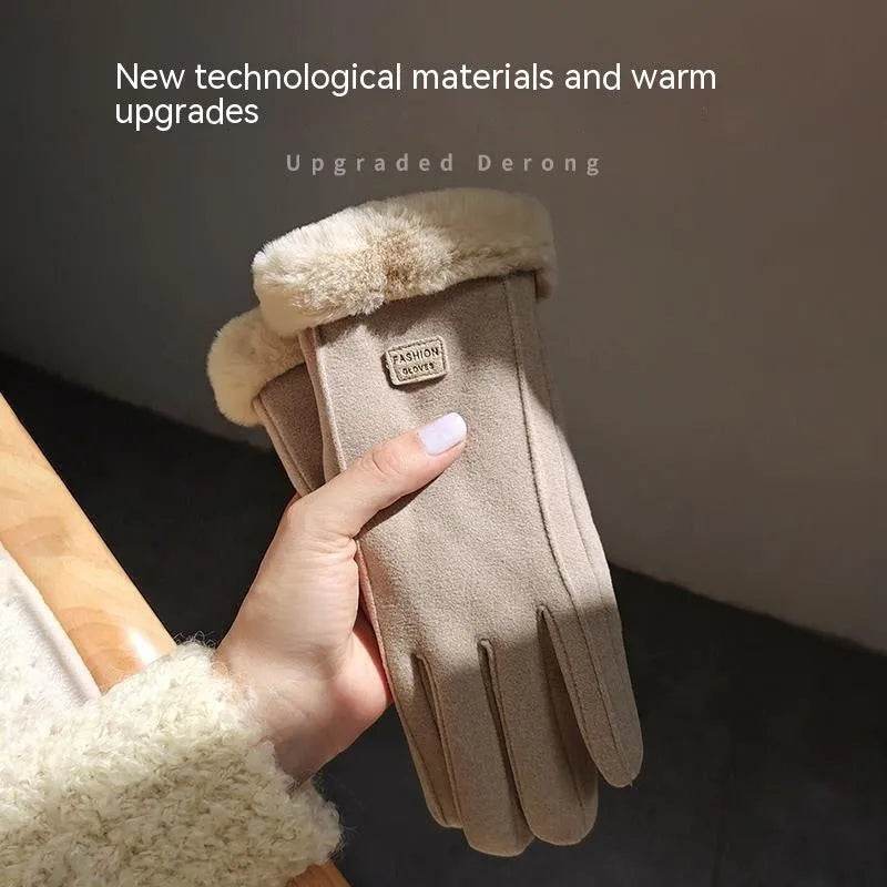 Fleece Lined Padded Warm Keeping Cute Suede Riding Gloves - Velora