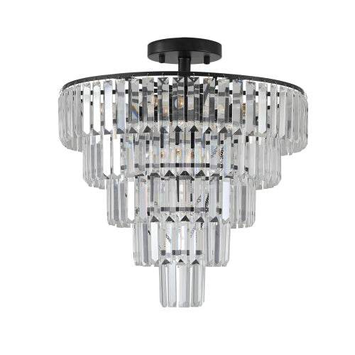 Large Black Crystal Chandelier, Contemporary Style Chandelier, Dining Room, Living Room, Bedroom - Bulb Not Included - Velora