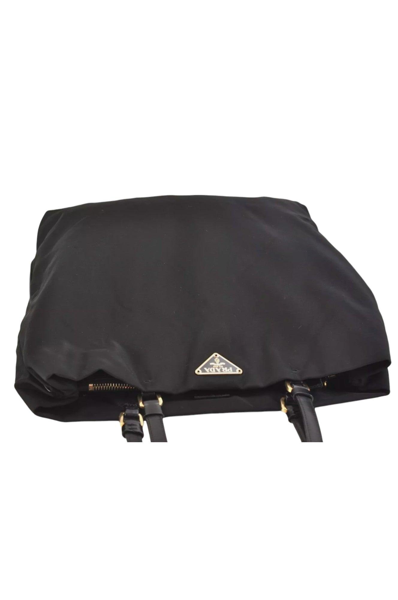 PRADA Vintage Nylon Tessuto Leather Shoulder Bag Purse Black 9107K - Velora