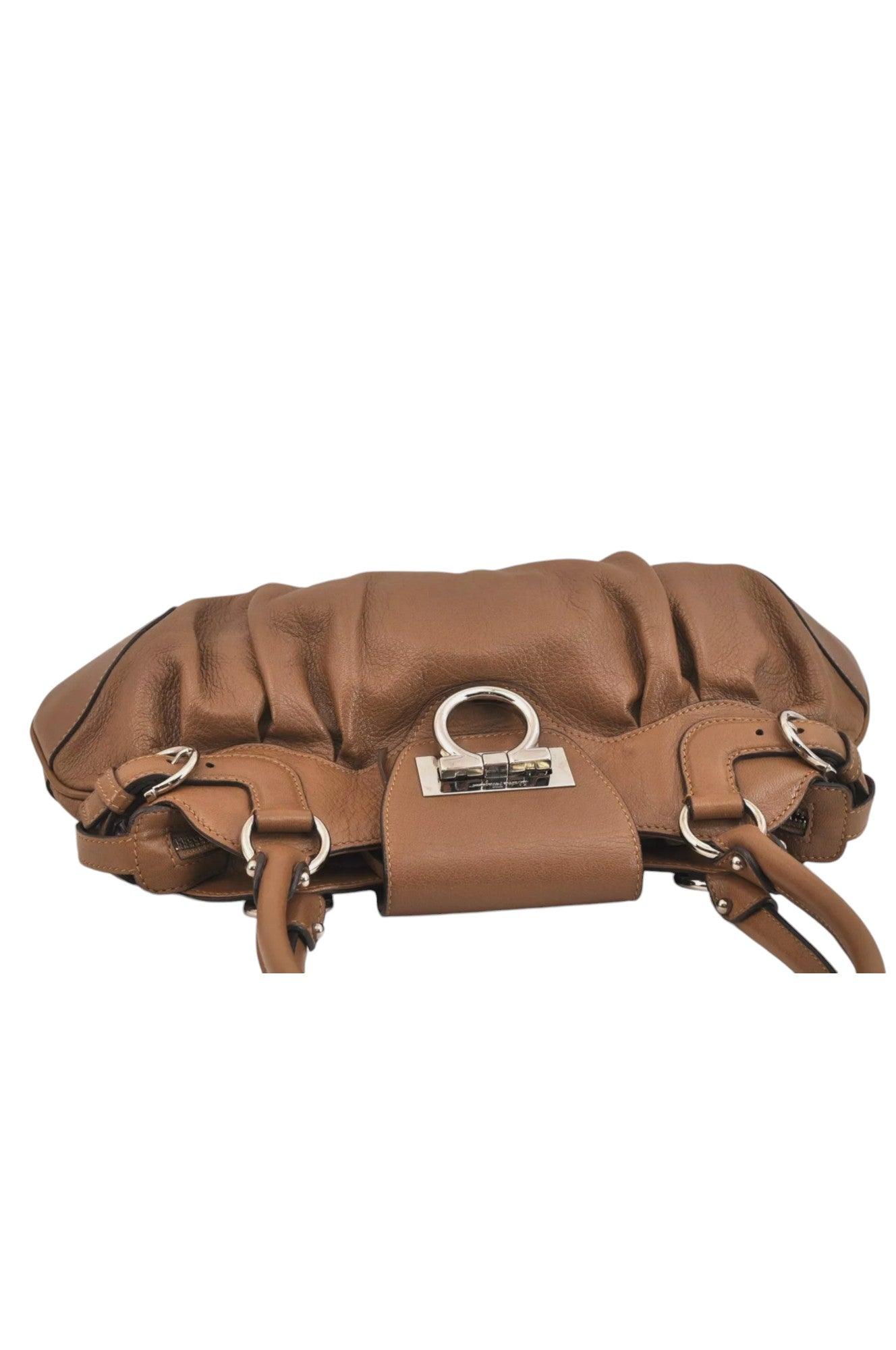 Salvatore Ferragamo Gancini Leather Shoulder Hand Bag Brown 7570K - Velora