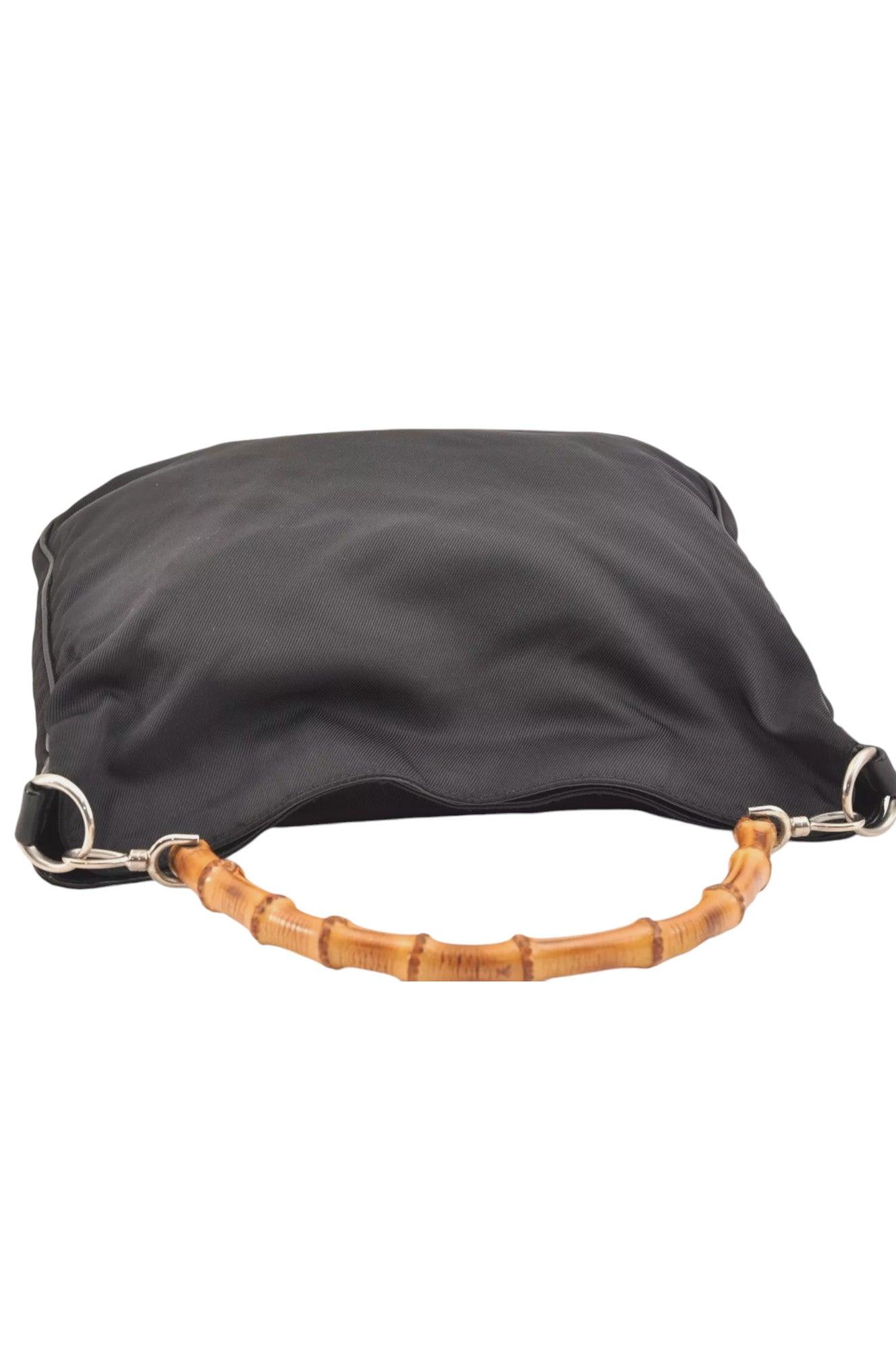 GUCCI Vintage Bamboo Shoulder Tote Bag Nylon Leather Black 7752K - Velora