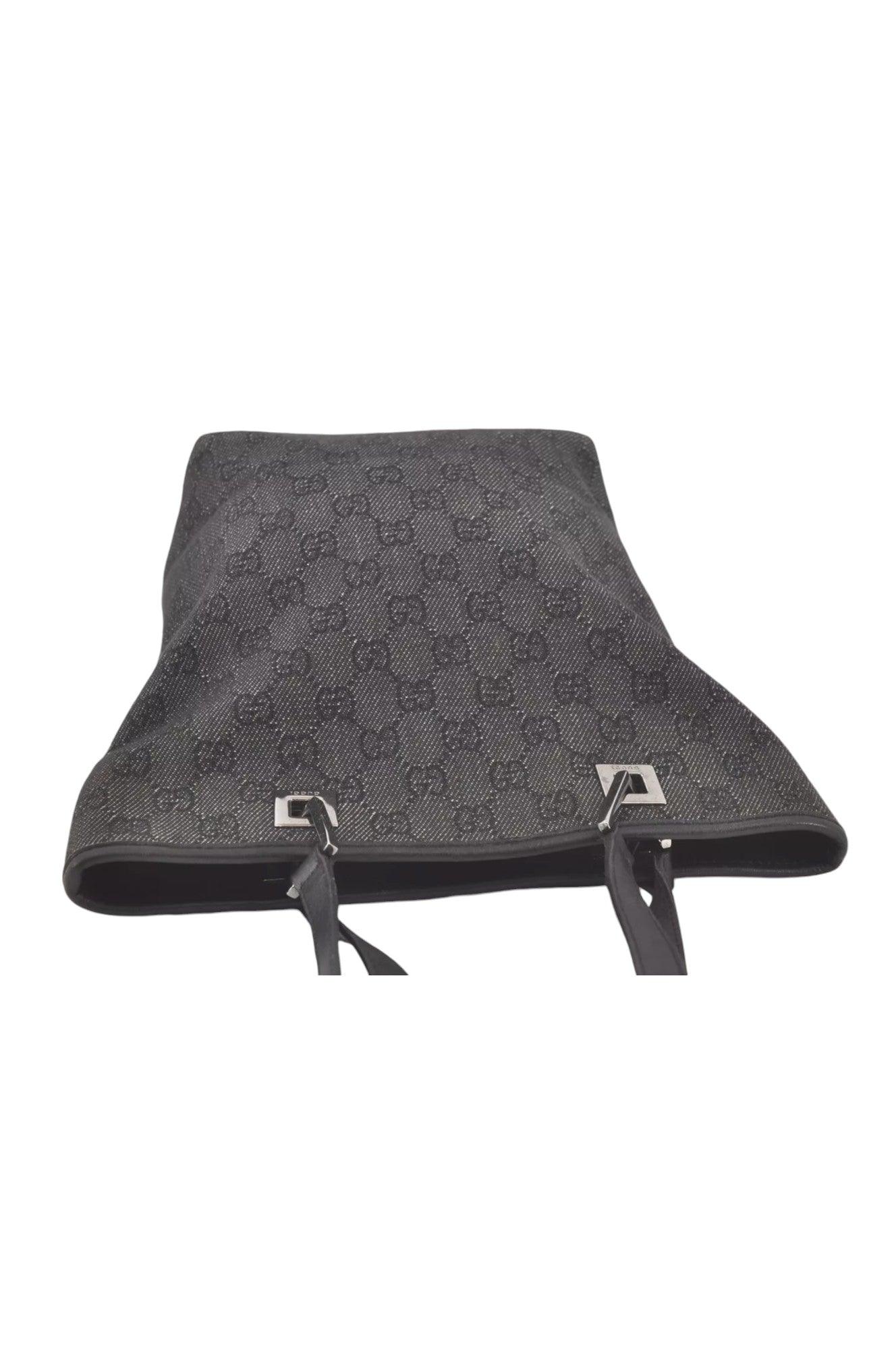 GUCCI Vintage Shoulder Tote Bag GG Canvas Leather 31244 Black 7900K - Velora