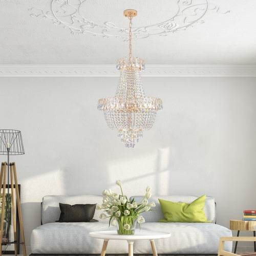 Golden Crystal Chandelier, Large Modern Luxury Chandelier, Suitable For Living Room, Dining Room, Bedroom, Hallway - No Bulb - Velora