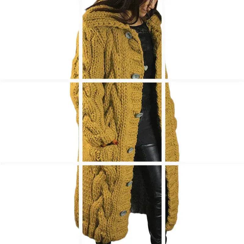 Chunky Long Knitted Hoodie winter Long Cardigan sweater Jacket women - Velora
