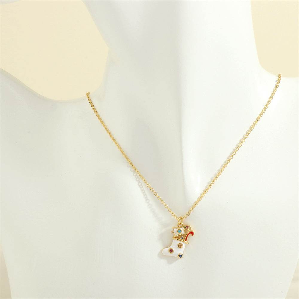 Christmas Tree Santa Claus Elk Snowman Oil-drop Necklace With Colored Rhinestones Ins Festival Clavicle Chain Necklace For Women Jewelry - Velora