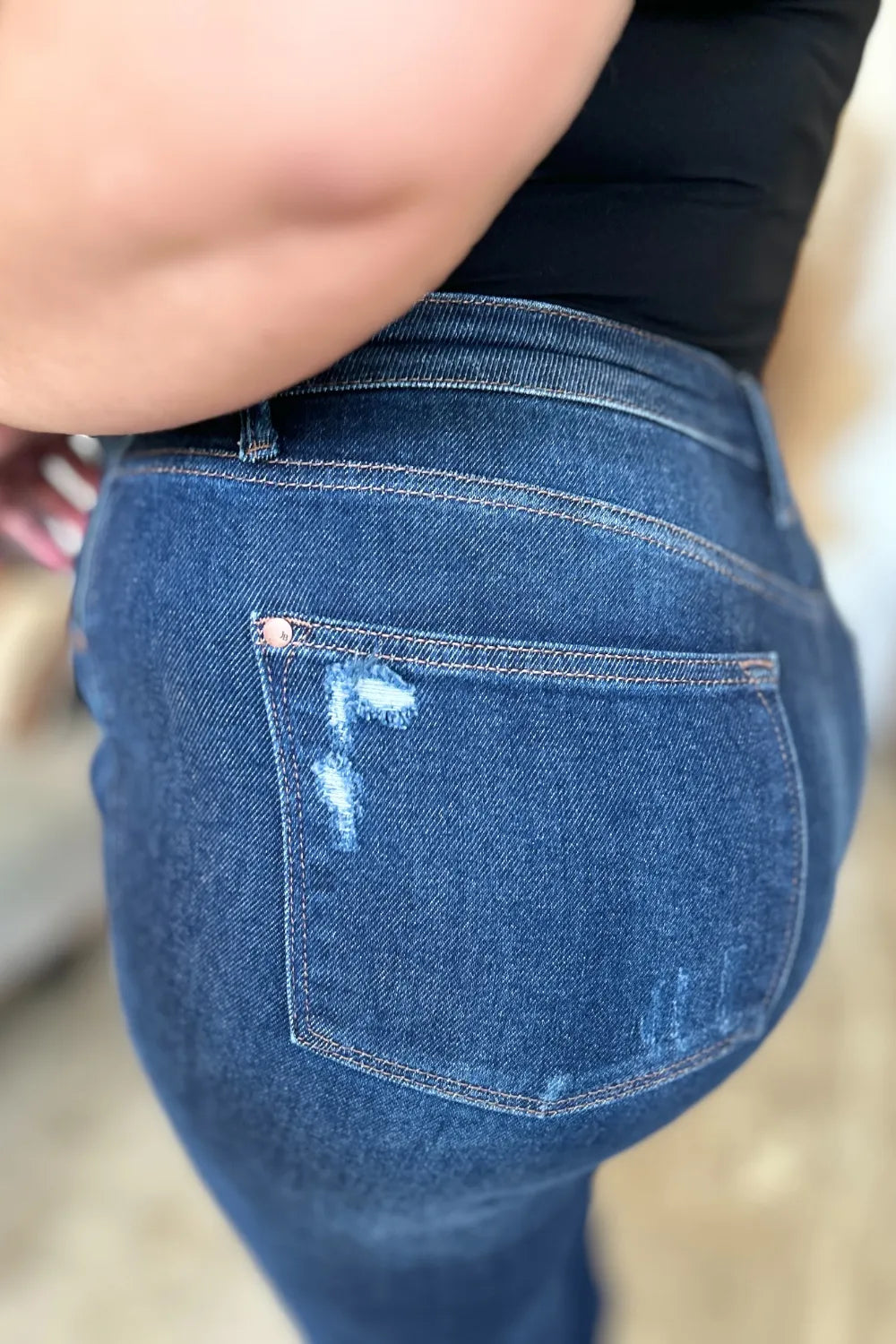 Judy Blue Full Size High Waist Rigid Magic Heavy Destroy Straight Jeans - Velora