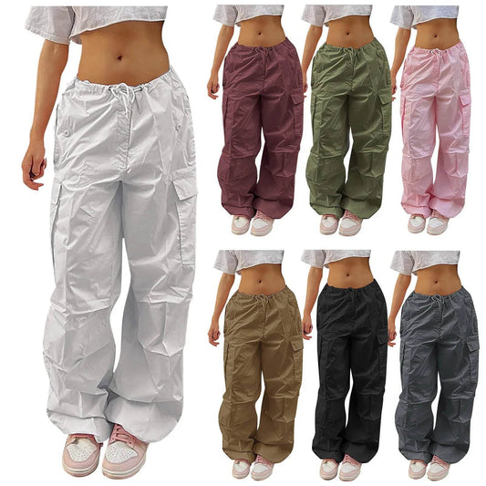 Casual Cargo Pants For Women Solid Color Drawstring Pocket Design Fashion Street Trousers Girls - Velora