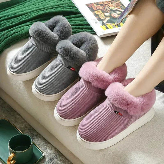 Winter Plush Cotton Shoes For Men And Women Cozy Fluffy Corduroy House Slippers Warm Slip On Fleece House Shoes - Velora