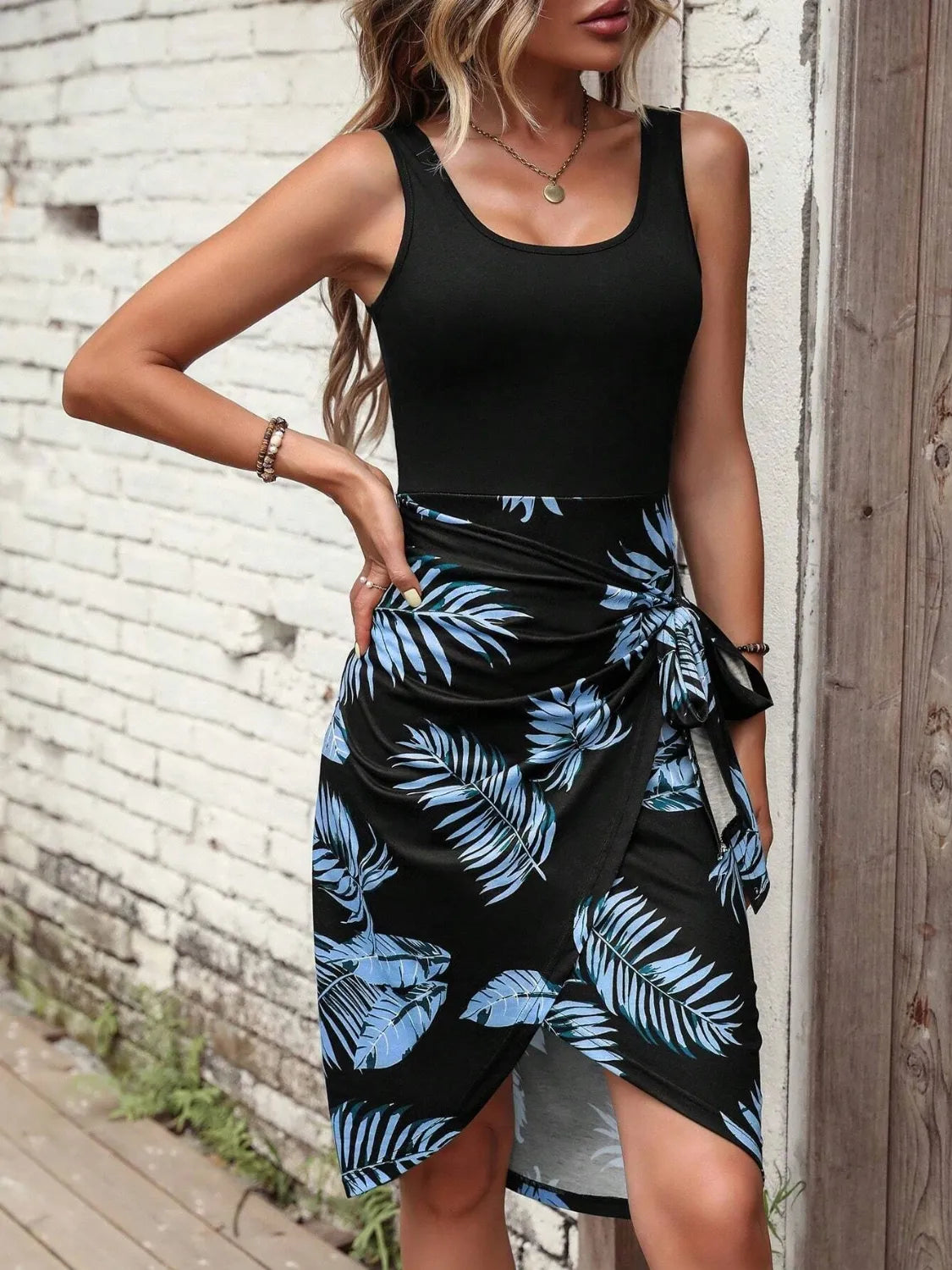 Printed Wide Strap Tank Dress - Velora