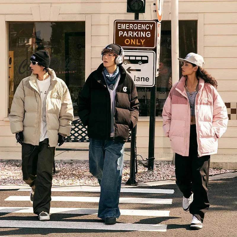 Men's Winter Corduroy Stitching Embroidery Cotton-padded Winter Coat - Velora