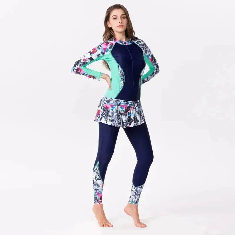 One-Piece Long Sleeve Long Skirt Swimsuit - Velora
