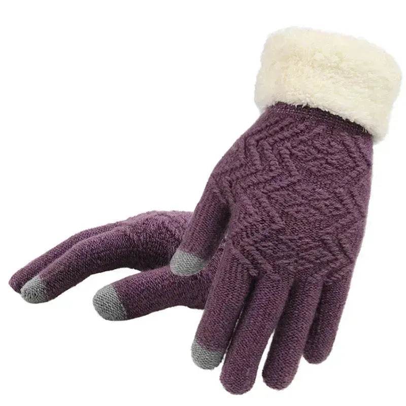 Winter knitted Woolen gloves Unisex thermal gloves faux fur gloves - Velora