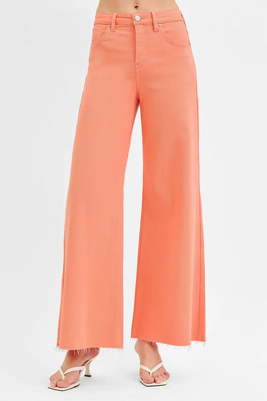 RISEN Full Size Tummy Control High Rise Wide Leg Palazzo Jeans Plus Size - Velora