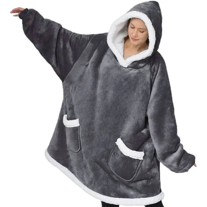 Fleece Oversized Hoodie Blanket Winter Warm Home Clothes Women Men Oversized Pullover With Pockets - Velora